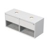 EMMY 120 cm bílá/beton s dvěma zásuvkami a 2x otevřenou nikou, pro umyvadla na desku (A0536/F186)