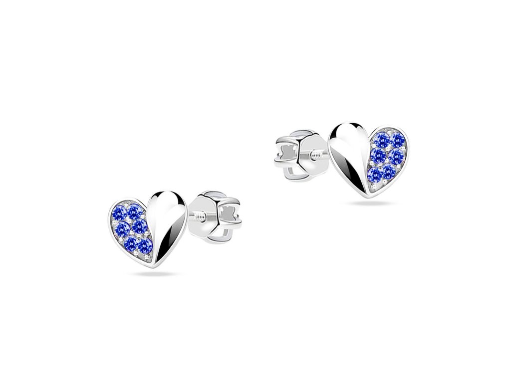 dětské náušnice bílé zlato s kamínky tmavě modrými srdíčka zapínání balónek emmys EM70585