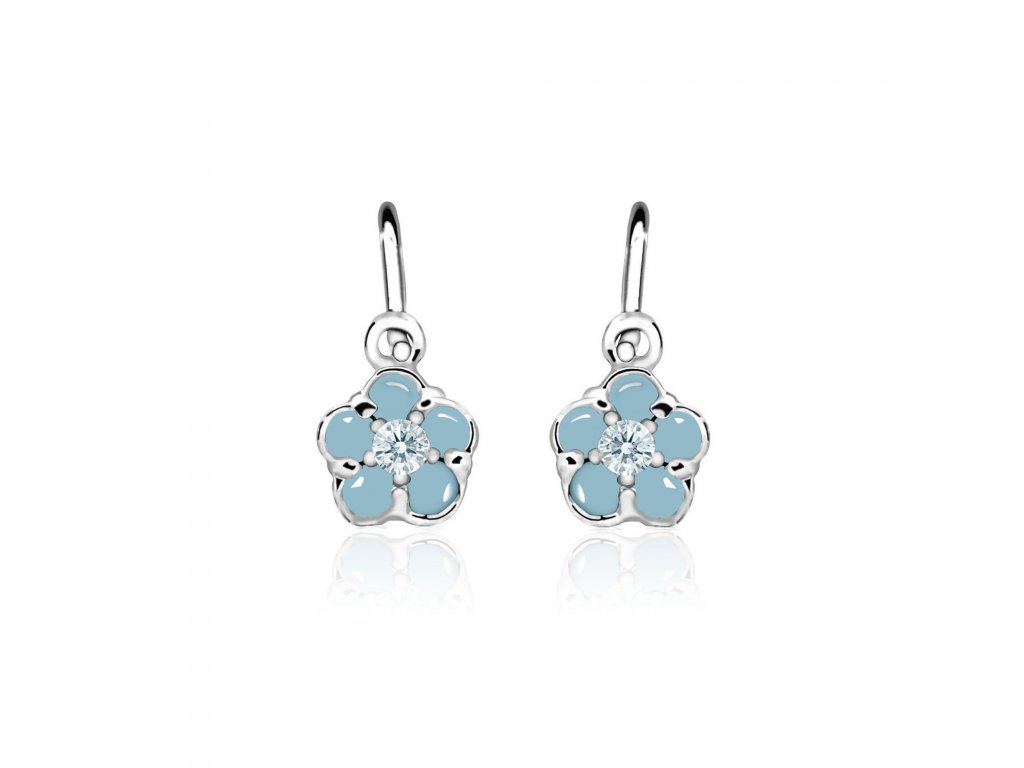 dětské náušnice bílé zlato s kamínky bílá+tyrkys kytičky zapínání brizura emmys EM70528