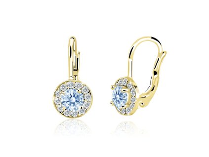 dámské náušnice žluté zlato s kamínky světle modrými bílými kulaté zapínání klapka emmys EM32039