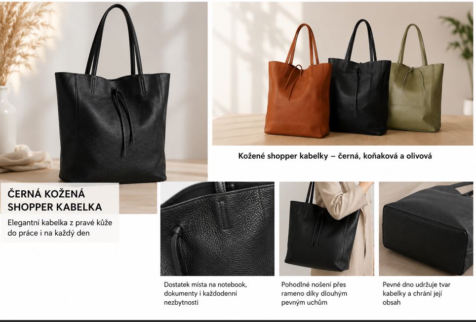 Černá kožená shopper kabelka – nadčasová elegance, která nikdy nezklame