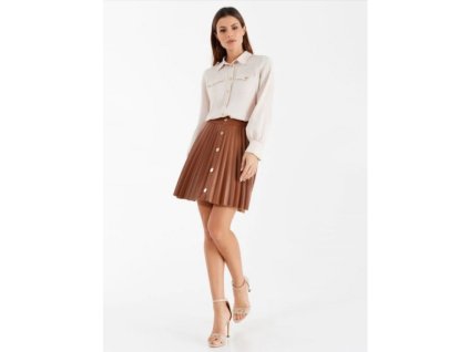 Dámská trendy koženková sukně Rinascimento CFC80107669003 hnědá (Velikost S)
