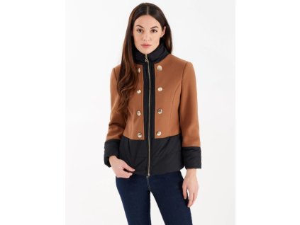 Dámský stylový kabát na zip hnědo-černý Rinascimento CFC80107005003 (Velikost L)
