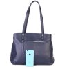 ITALSKÉ Dámské modré kožené kabelky s 3 komorami Seneti