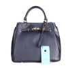 ITALSKÉ Italské modré kožené kabelky do ruky Birkinas