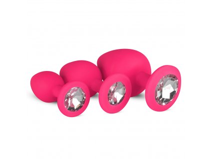 Sada análních kolíků Silicone Butt Plug with Diamond - Pink