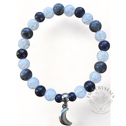 Noční obloha náramek chirurgická ocel, larvikit, křišťál , avanturín modrý