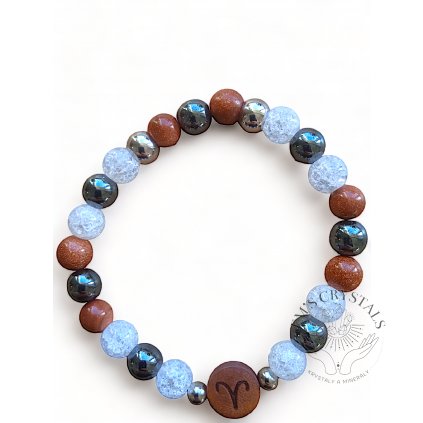 BERAN náramek - chirurgická ocel, hematit, křišťál, zlatý avanturín