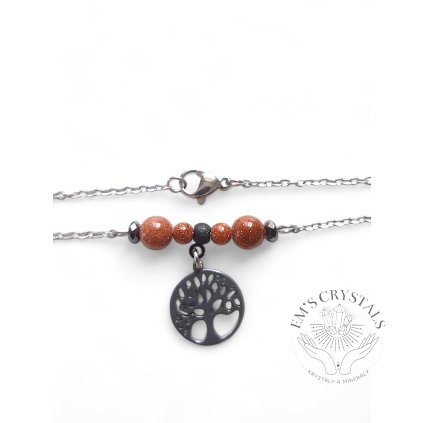 GOLD AVENTURINE (GOLDSTONE) with  hematite  necklace - stainless steel