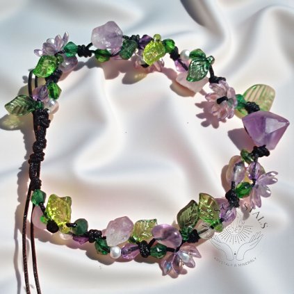 Náramek Spirit of the Grove - Ametyst & Mechový achát nastavitelný