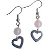 ROSE QUARTZ ball earrings with a heart, stainless steel