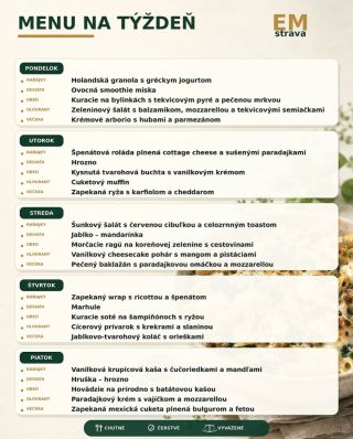 Menu na týždeň 24.8. - 28.8. 2026 🍽️ #emstrava #chutnastrava #zdravastrava #krabickovastrava