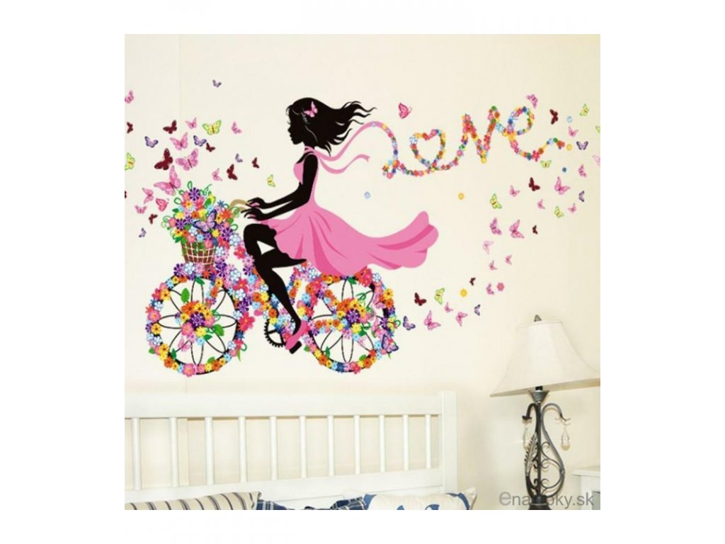 Nálepky na stenu - Dievča na bicykli