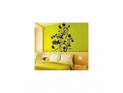 VÝPREDAJ SKLADU - Nálepky na stenu - čierny kvet s motýlikmi