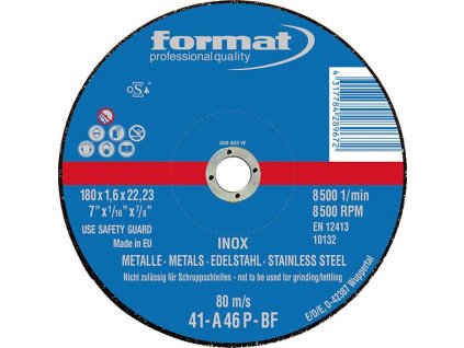 Řezací kotouč Format INOX rovný na V2A  - 180x1,6mm