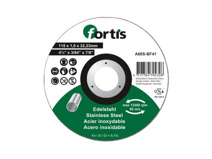 Řezací kotouč Fortis na nerez, rovný - 115x1,0mm