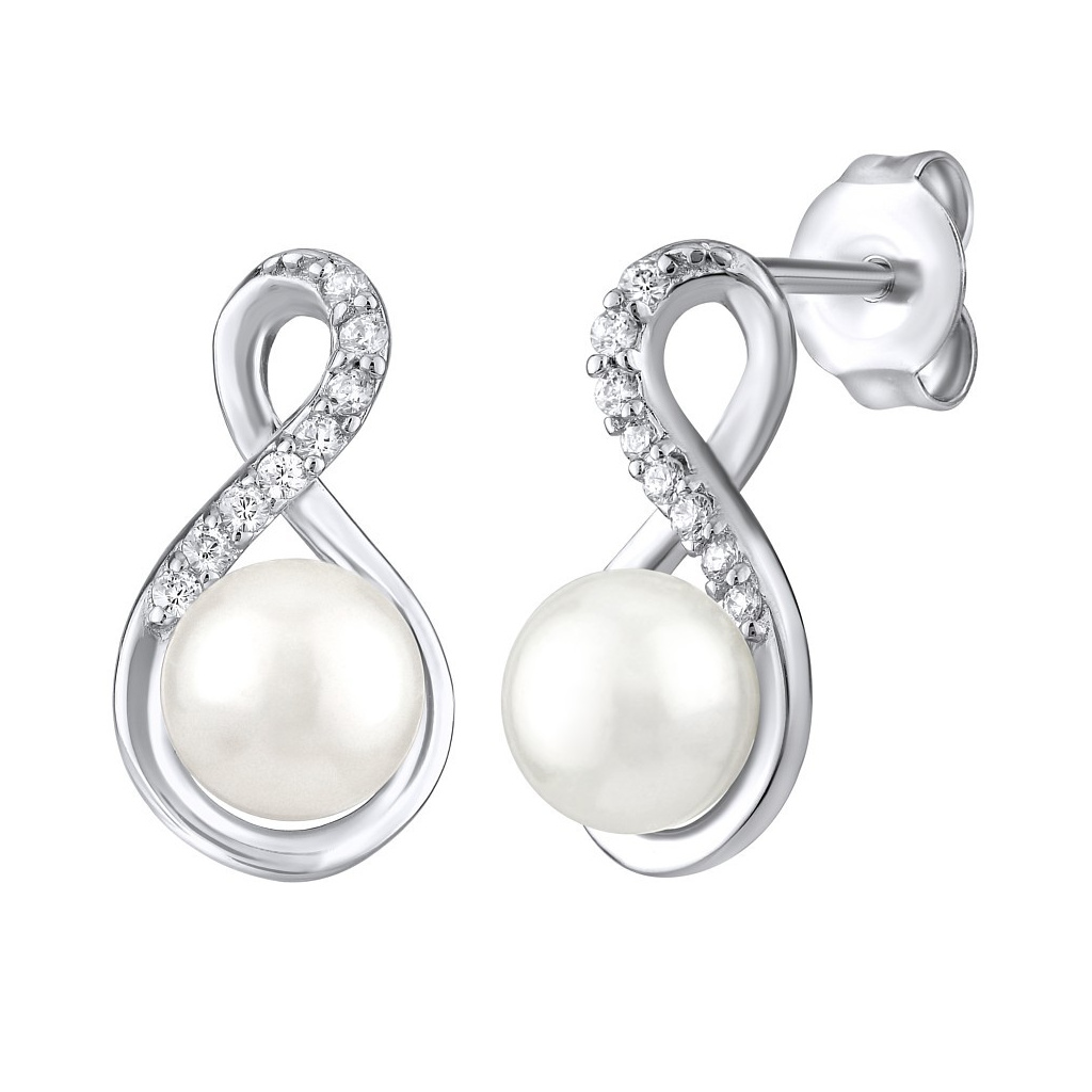 stříbrné náušnice s bílou přírodní perlou
