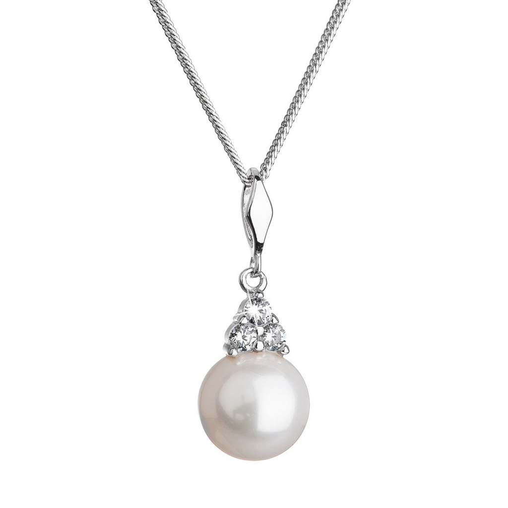 Stříbrný náhrdelník s kulatou řícní perlou a zirkony