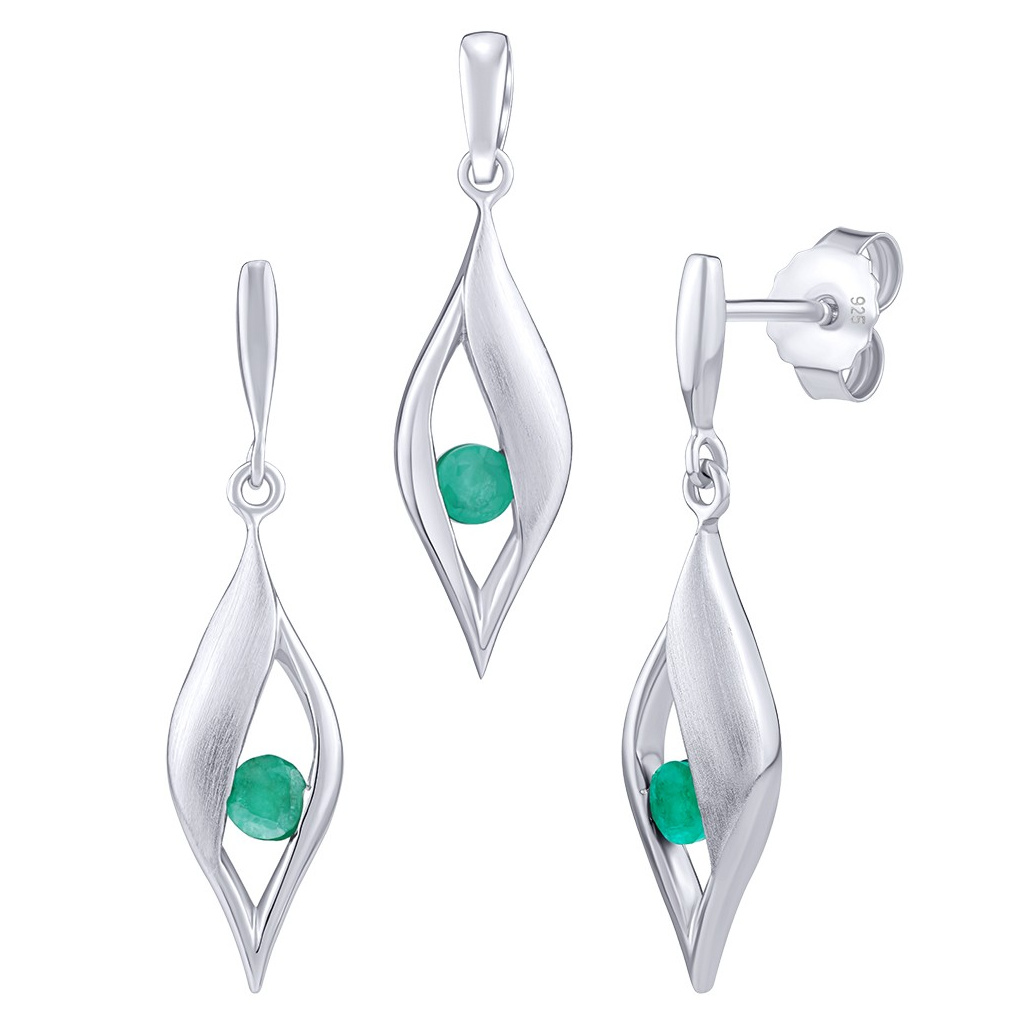 Stříbrný set šperků Nadine s pravým smaragdem náušnice a přívěsek