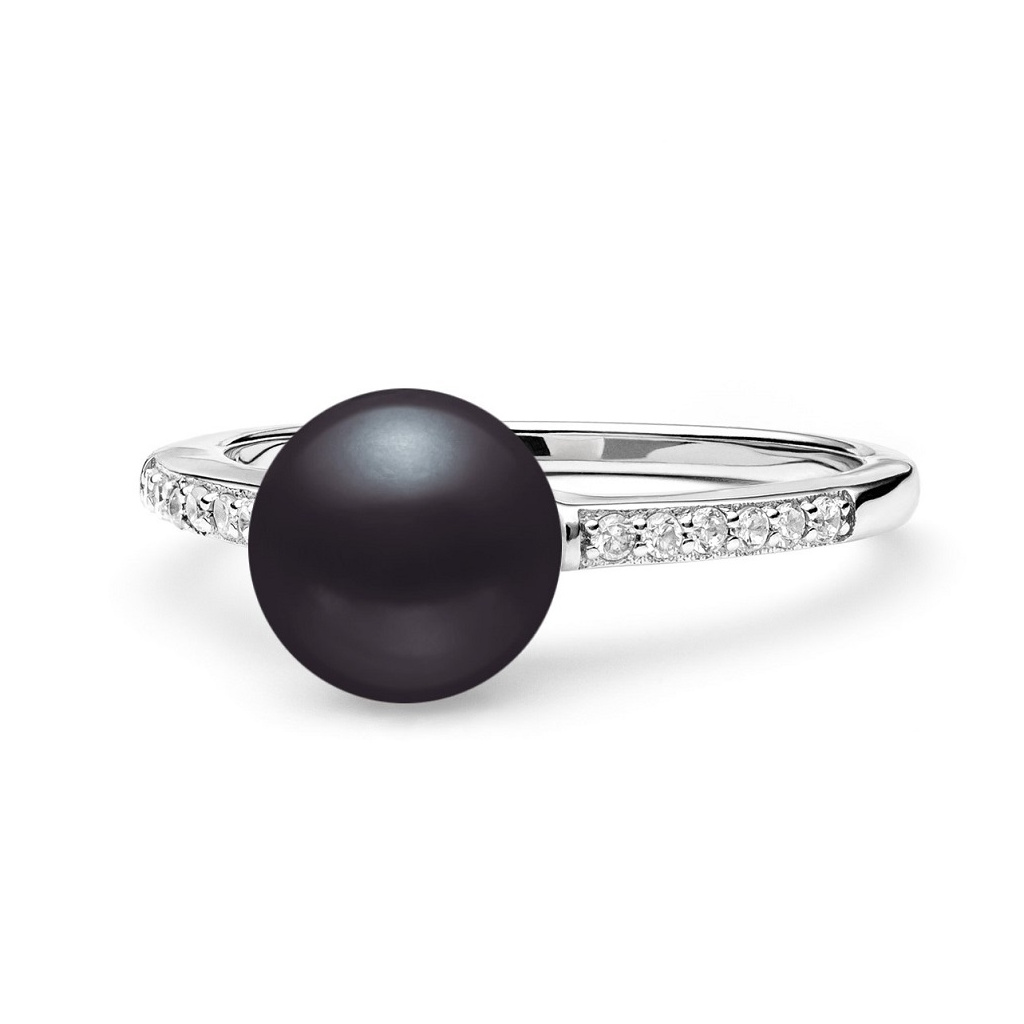 Stříbrný prsten s pravou přírodní tmavou perlou