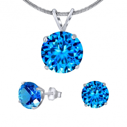 Set stříbrných šperků s modrým křišťálem náušnice a přívěsek