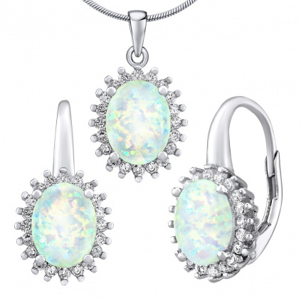 Stříbrný opálový set šperků TROYA náušnice a přívěsek