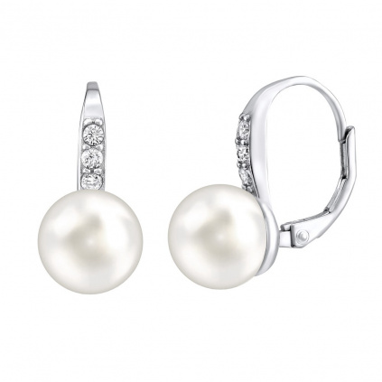 stříbrné náušnice s bílou perlou Swarovski® Crystals