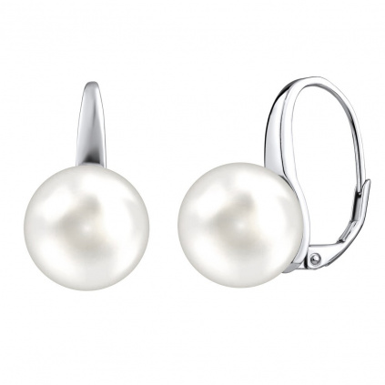 stříbrné náušnice s bílou perlou Swarovski® Crystals 12 mm