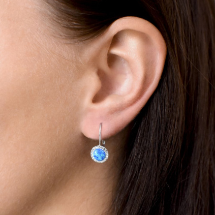 Stříbrná souprava šperků s kulatým modrým opálem a krystaly Swarovski-náušnice a náhrdelník