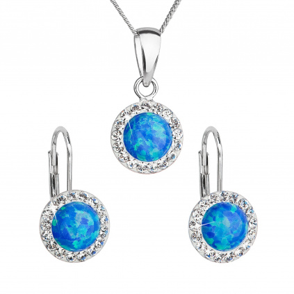 Sada šperků se syntetickým opálem a krystaly Swarovski náušnice a přívěšek modré kulaté