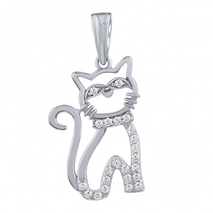Stříbrný přívěsek kočka s micro zirkony