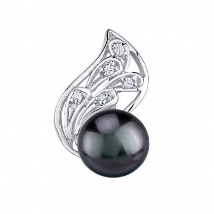 Stříbrný přívěsek GENEVIE s přírodní perlou v barvě černá Tahiti
