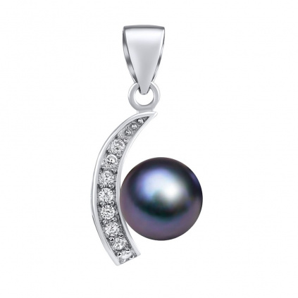 Stříbrný přívěsek s přírodní černou perlou v barvě Tahiti