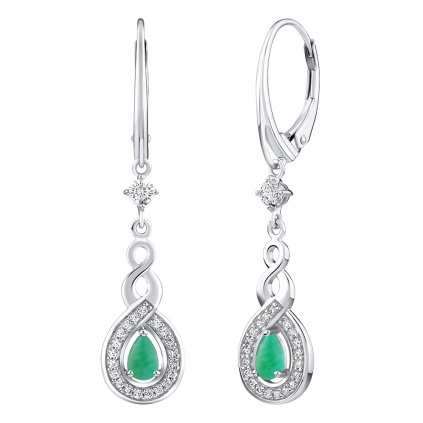Luxusní stříbrné náušnice Nelope s pravým smaragdem a Brilliance Zirconia