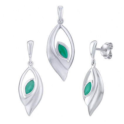 Stříbrný set šperků Belinda s pravým smaragdem náušnice a přívěsek