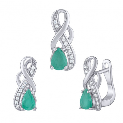 Stříbrný set šperků Estelle s pravým Smaragdem a Brilliance Zirconia náušnice a přívěsek