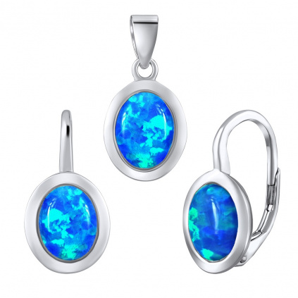 Luxusní stříbrný set šperků s modrým opálem náušnice a přívěsek