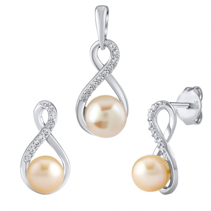 stříbrný set šperků s pravou růžovou perlou náušnice a přívěsek