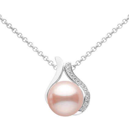 Stříbrný náhrdelník Niale s růžovou perlou a Brilliance Zirconia