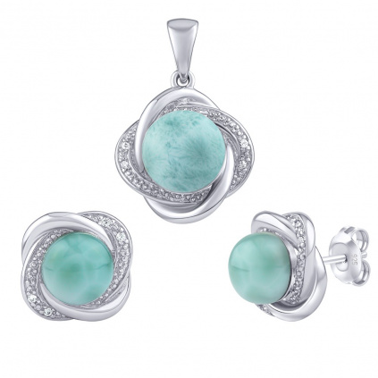 stříbrný set šperků Ariel s přírodním larimarem a Brilliance Zirconia náušnice a přívěsek