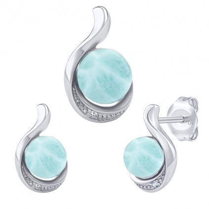 Stříbrný set šperků Geonna s přírodním larimarem a Brilliance Zirconia - náušnice a přívěsek JSTS14627LR