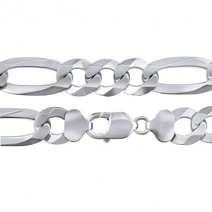 Stříbrný masivní řetěz Figaro pro muže 13 mm rhodiovaný
