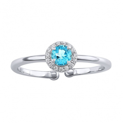 Stříbrný otevřený prsten Lady s pravým modrým topazem a Brilliance Zirconia