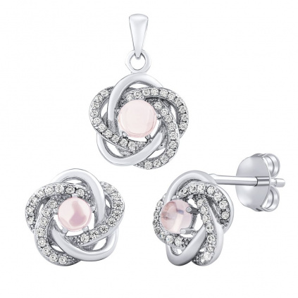 Stříbrný set šperků ROSALYN náušnice a přívěsek s pravým Růženínem a Brilliance Zirconia