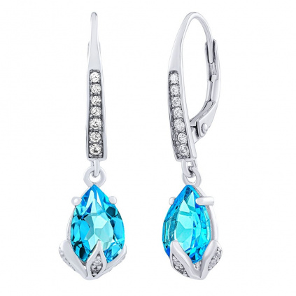 Stříbrné náušnice Clarissa se Swiss Blue Topaz a Brilliance Zirconia