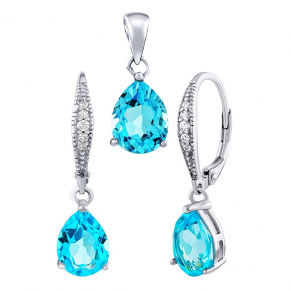 Stříbrný set šperků June se Swiss Blue Topazem a Brilliance Zirconia