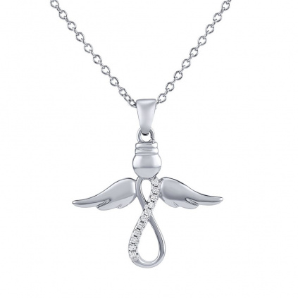 Stříbrný náhrdelník s přívěskem anděl Infinity Virtues s Brilliance Zirconia