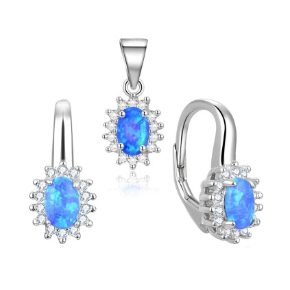 Stříbrná souprava šperků s modrým opálem a zirkony NB902-OP05