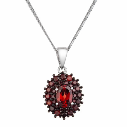 Stříbrný náhrdelník luxusní s pravými kameny rudé 12091.3 garnet
