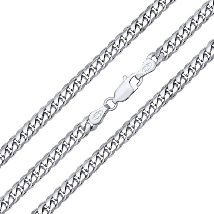 Stříbrný řetěz CURB Pancer 4 mm - rhodiovaný / 55 cm